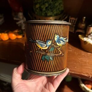 Vintage Blue Song Bird Tin Canister